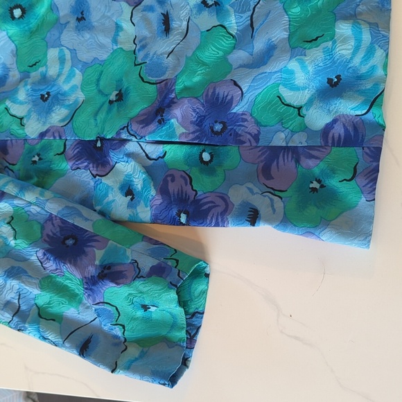 Vintage 80's 90's patterned teal and blue silk blazer - Picture 4 of 7